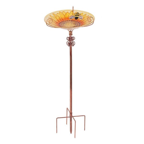 Fin Stunning Bird Bath Station Stake Glass Bowl Flower Feeder Garden Yard Decoration