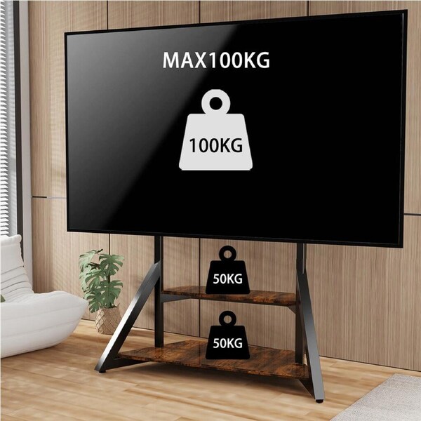 Fin Ultra Large 65-100" Heavy Duty Tv Floor Stand 2 Tier Wood Shelf Tv Mount Bracket