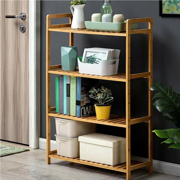 Fin Unho Widen Wooden Storage Shelf Space Saving Bookcase Stand Shelving Unit Slatte