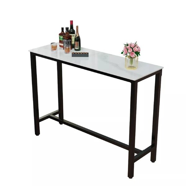 Fin Xxl Marble Kitchen Bar Table Counter Breakfast Dining Table W/ Thicken Metal Leg