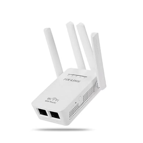 Pix Link WiFi Range Extender Signal Booster with Ethernet Port (WAN + LAN) - White