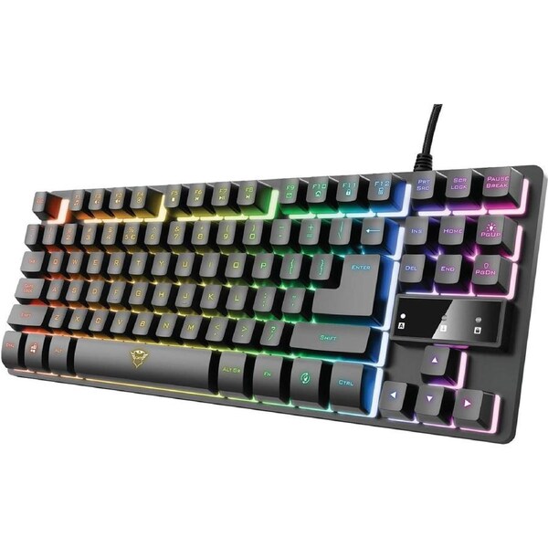 Trust Gaming GXT 833 Thado NL/US Keyboard with TKL Design - Dutch QWERTY Keyboard Layout, US Keyboard - Anti-Ghosting, Multicoloured LED Lighting, 12 Media Keys, USB Plug & Play, PC/Laptop