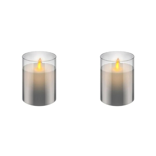 2x Goobay Battery-Operated 7.5x10cm LED Wax Candle in Glass Home/Room Decor Grey