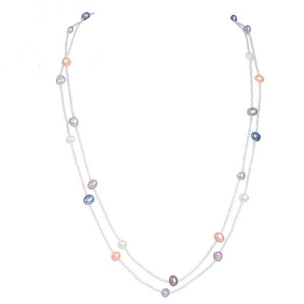 Designer Long Genuine Baroque Freshwater Pearl Multi-coloured Necklace