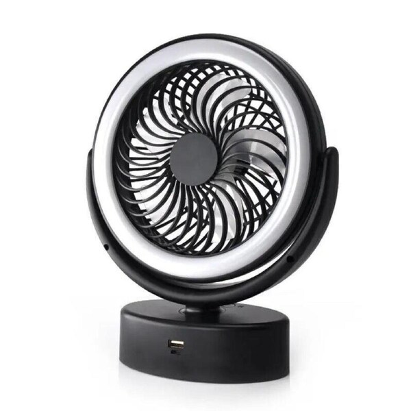 Portable 360° Fan Travel Rechargeable USB Desk Fan With Light with Hanging Hook