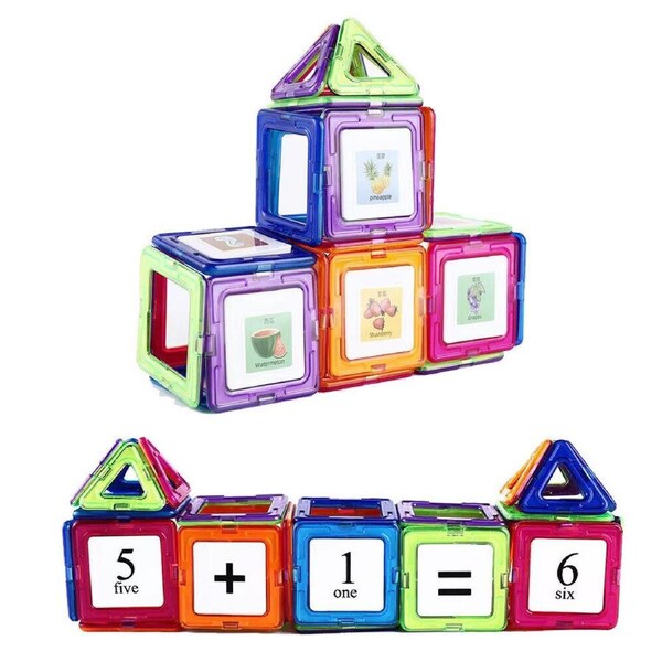 50pcs Magnetic Building Blocks Set 3D Tiles DIY Toys Gift Kids Educational Large Triangle 5.5cm Square 6.5cm