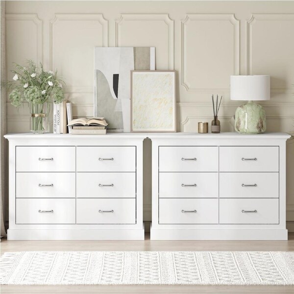 Ashford White 6 - Drawer Chest of Drawers Dresser Set of 2 - Storage Solutions for Stylish Bedrooms
