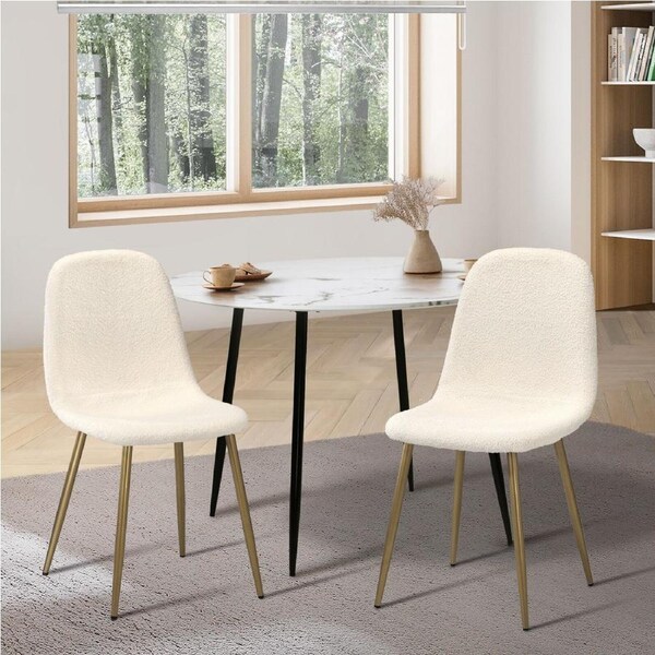 Oikiture 2x Dining Chairs Kitchen Accent Chair Lounge Sherpa White and Golden