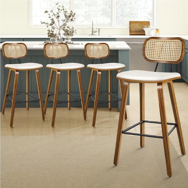 4x ALFORDSON Bar Stools Rattan Backrest Wooden White