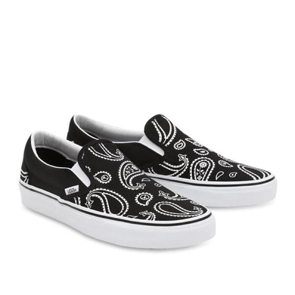 Vans Mens Classic Slip-On Shoes Sneaker Casual Peace Paisley - Black/True White US 13