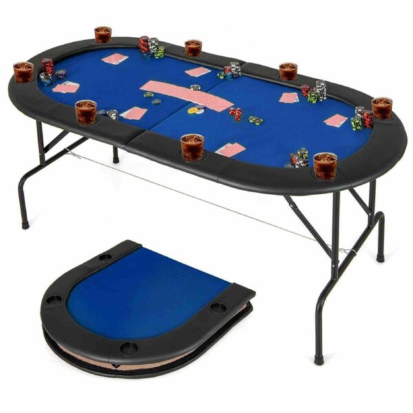 Costway 8-Player Folding Poker Table Cardboard Game Table w/Comfy Armrests Blue