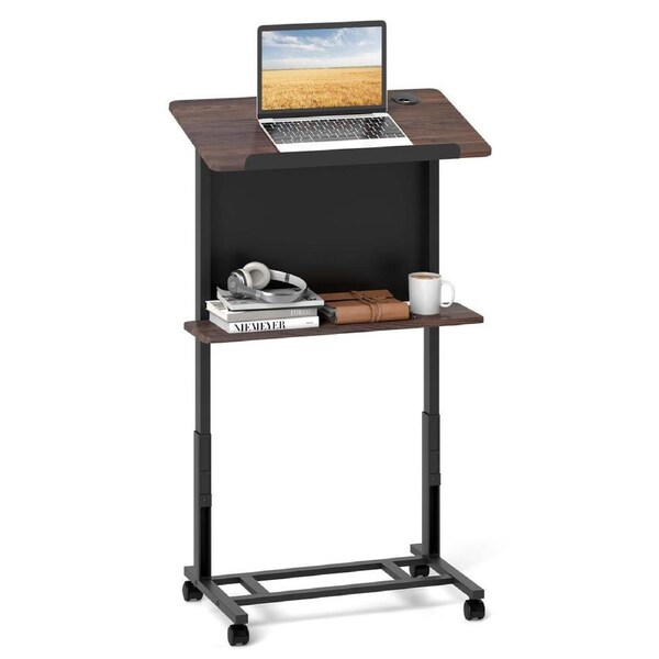 Giantex Lectern Table Height Adjustable Speech Table w/Tilted Tabletop & Edge Stopper Black