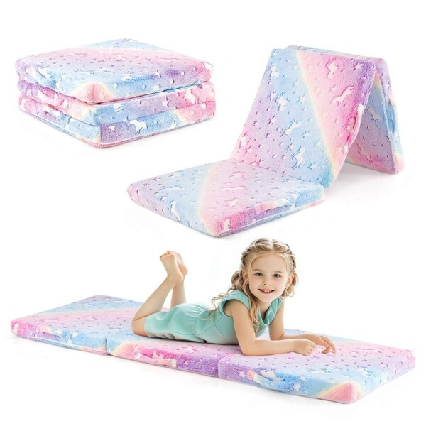 Babyjoy Kids Folding Floor Mattress Glow in the Dark Nap Mat w/Washable Flannel Cover Floor Bed