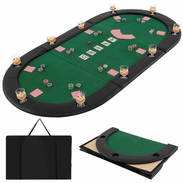 Costway 209cm 10-Player Folding Poker Table Top Board Game Tabletop w/10 Cup Holder for Party Green