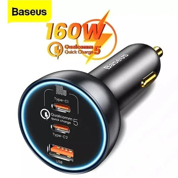 Baseus 160W Car Charger USB Type C QC 5.0 Fast Charging For iPhone 14 Pro Laptop Macbook