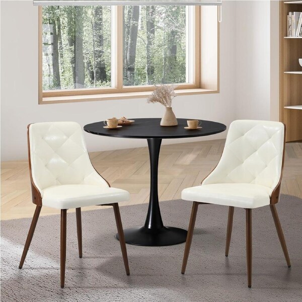 Oikiture Dining Chairs Kitchen Accent Lounge PU Leather x2 White