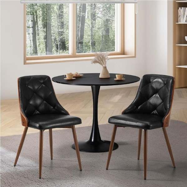Oikiture Dining Chairs Kitchen Lounge Cafe Seat Retro PU Leather x2 Black