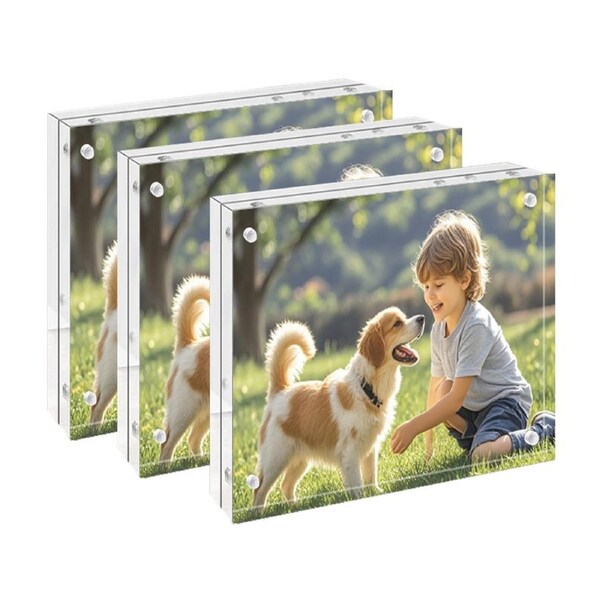 DelSol 3PCS Transparent Acrylic Photo Frame Albums 4X6in Picture Photo Double-sided Magnetic Poster Display Stand For Weddings Home Decoration