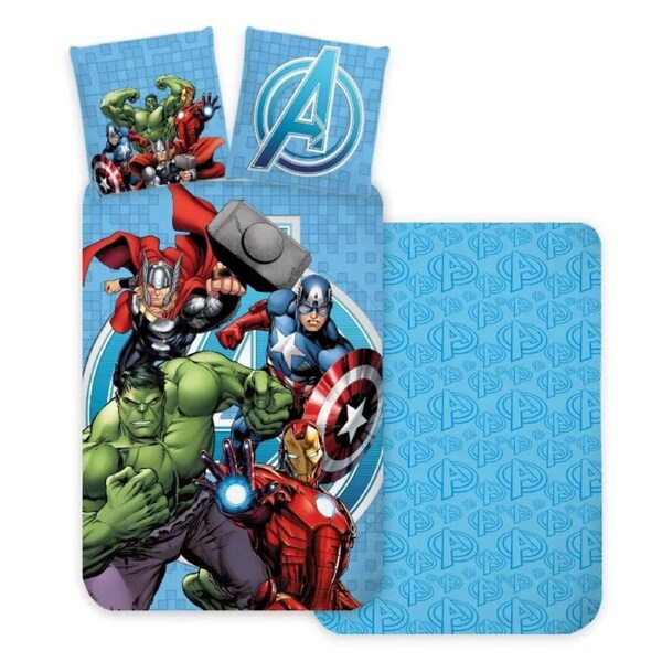 Marvel Avengers Blue Motif Cotton Quilt Cover Set - Toddler Bed Size
