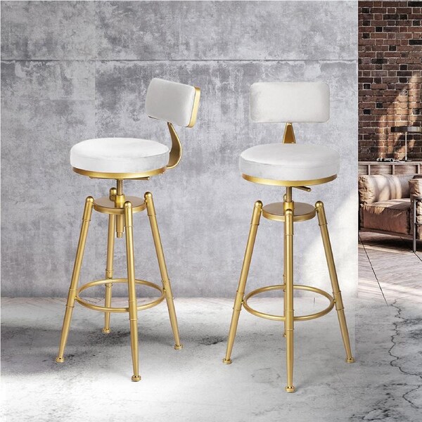 1 Set of 2 Levede Bar Stools Velvet Swivel White