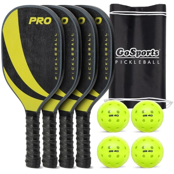 Premium Starter PickleBall Set with 4 Paddles, 4 Regulation Pickleballs and Carry Case.