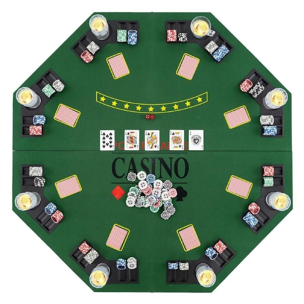 Costway 8-Player Folding Texas Holdem Poker Table Top Board Game Tabletop for Party Green