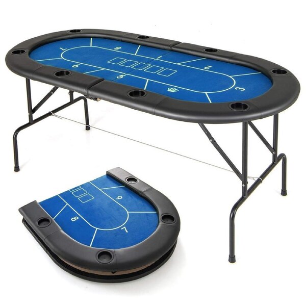 Costway 1.8M 8-Player Folding Poker Table Cardboard Game Table w/Comfy Armrests Blue