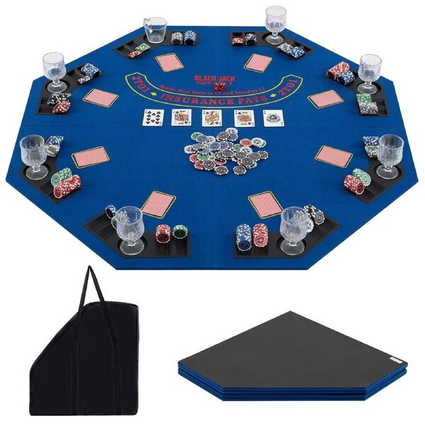 Costway 8-Player Folding Poker Table Top Card Board Game Tabletop for Party Blue
