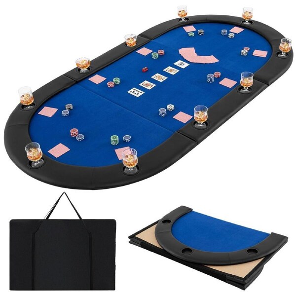Costway 209cm 10-Player Folding Poker Table Top Board Game Tabletop w/10 Cup Holder for Party Blue