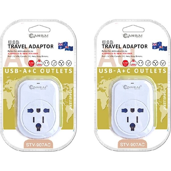 2x Sansai Worldwide Travel Power Adaptor USB-C+A UK/USA/Europe to AU/NZ Plug