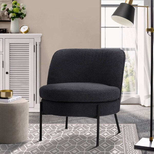Oikiture Armchair Lounge Chair Accent Couch Chairs Padded Sofa Boucle Charcoal