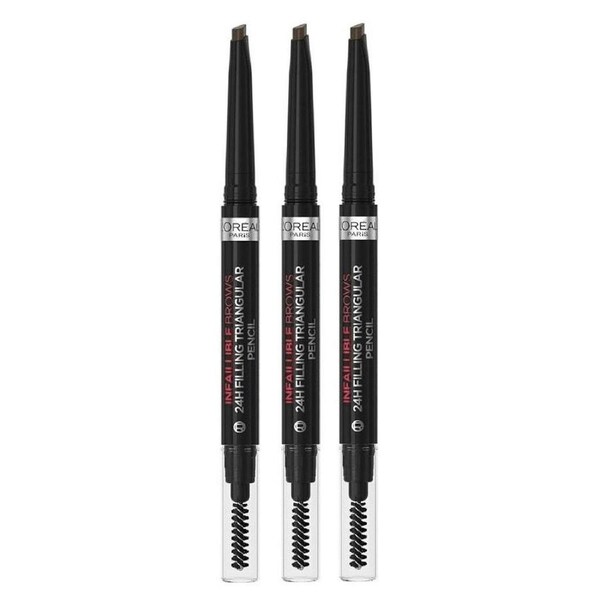 3x L'Oreal Paris Infallible Brows 24 Hour Filling Triangular Eyebrow Pencil 1.0 Ebony