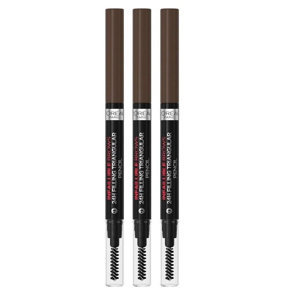 3x LOreal Paris Infallible Brows 24 Hour Filling Triangular Eyebrow Pencil 3.0 Brunette