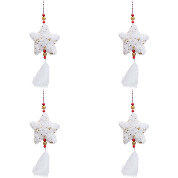 4x LVD Hanging Star Polyester Christmas Ornament Festive Decor 14cm White/Gold