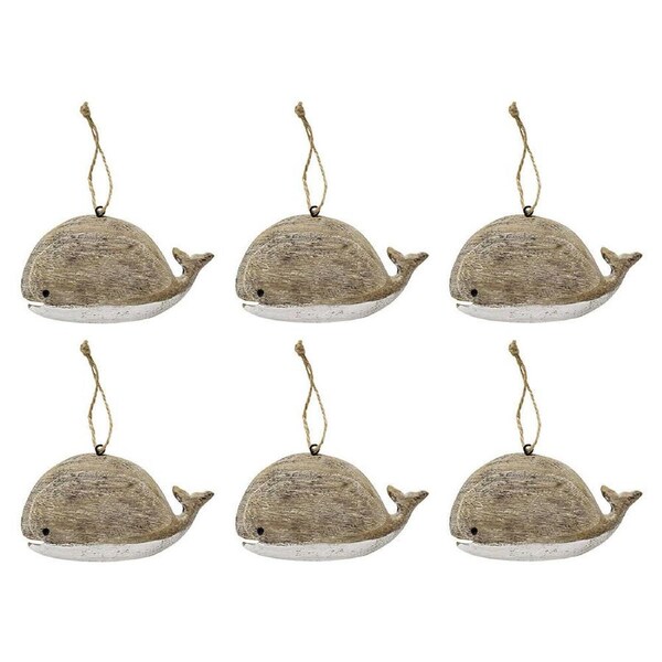 6x LVD Wood Whale Hanger Ornament Home/Garden Hanging Decor 13x8cm Natural