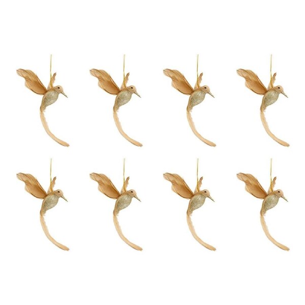 8x LVD Hanging Bird Ornament Hanging Home Christmas Decor Sml 11x18cm Champagne
