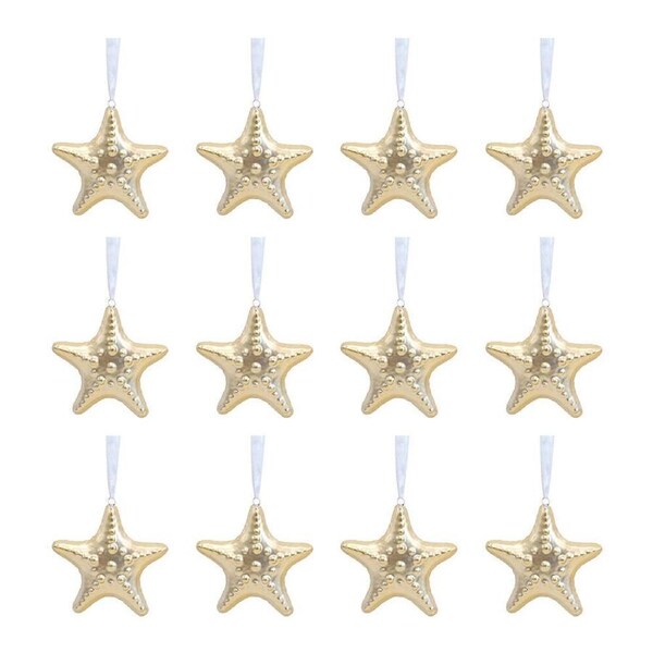 12x LVD Ceramic Hanging Starfish Living Room Ornament X-mas Decor 8x8cm Gold