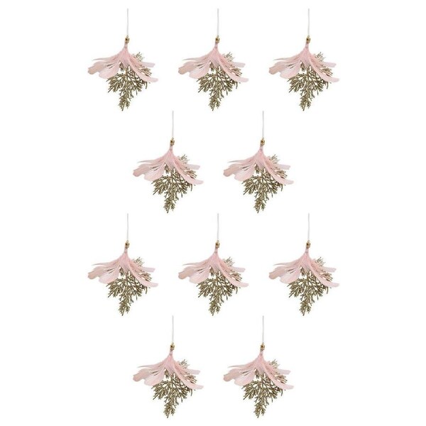 10x LVD Hanging Feather Ornament w/ Ribbon Christmas Hanger Decor 12cm Coral