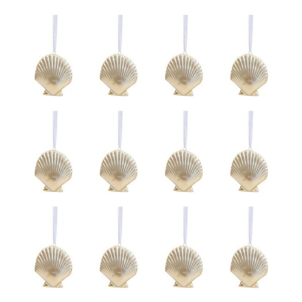 12x LVD Ceramic Hanging Shell Home/Living Room Ornament Display Decor 8x6cm Gold