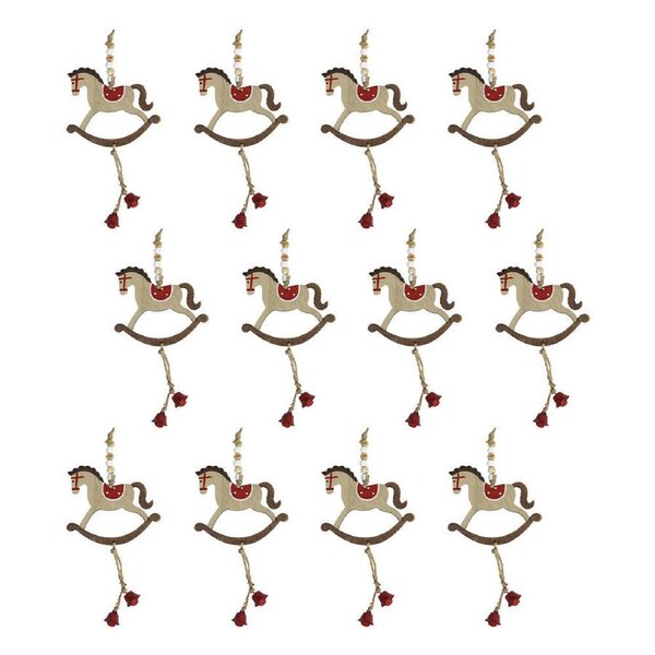 12x LVD Hanging Rocking Horse Wooden Ornament Home Christmas Decor 23cm Red