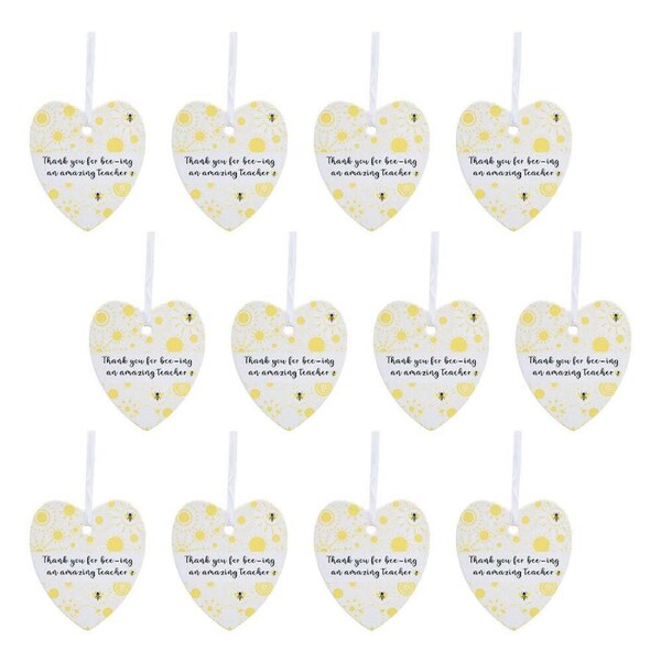 12x LVD Ceramic Bee Heart Teacher Decor Hanging Display Ornament 8x9cm Yellow