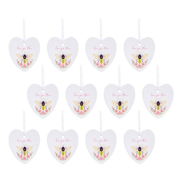 12x LVD Bee Heart Mum Ceramic Hanging Ornament Home/Garden Decor Party Charm 9cm