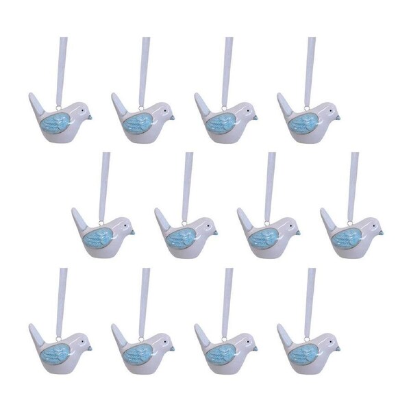 12x LVD Ceramic Hanging Birdie Home/Office Ornament Display Decor 6x5cm Blue