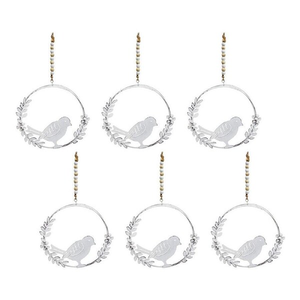 6x LVD Hanging Bird In Wreath Home/Garden Ornament Decor Display 14x13cm Silver