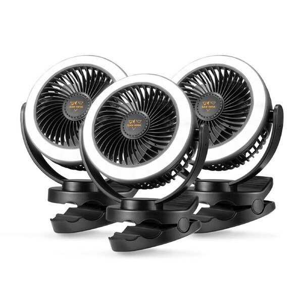 3X San Hima 10000mAh Camping Fan Portable W/ LED Light USB Rechargeable Clip On