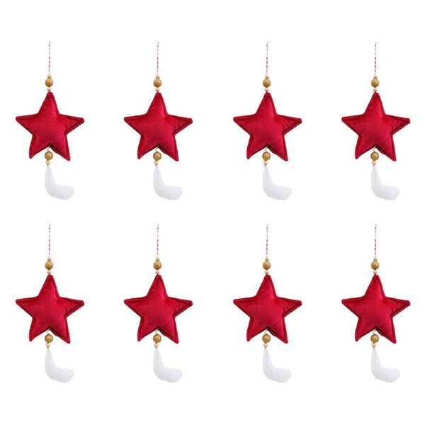 8x LVD Hanging Star Wine Velvet Christmas Tree Ornament Festive Decor 14cm Red