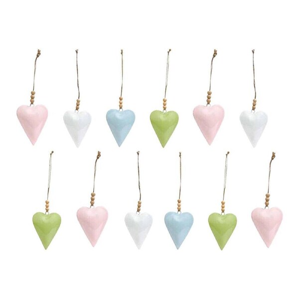 12x LVD Long Heart Hanger Piece Wooden Ornament Home/Garden Decor 9cm Assorted