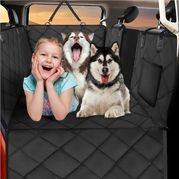 ACA Large Space Pet Seat Cover Hard Bottom SUV Car Back Seat Extender Protector for Dogs