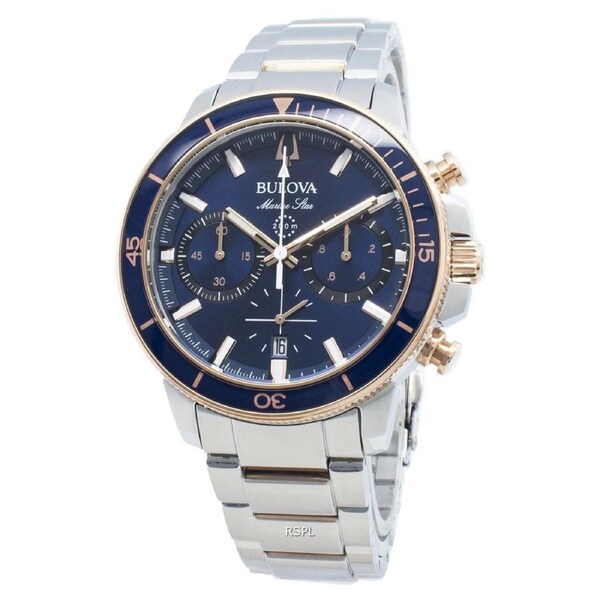 Bulova Marine Star 98B301 Chronograph Blue Dial Stainless Steel 200M Mens Watch