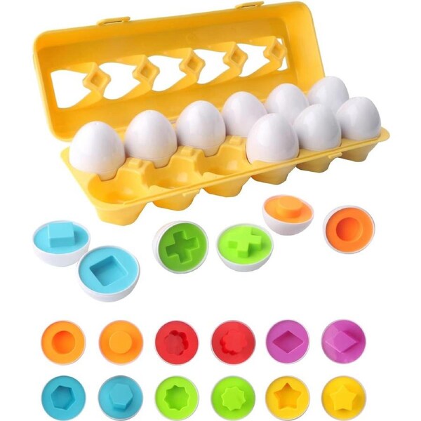 Toddler Toys Matching Eggs Color & Shape Recoginition Sorter Puzzle, Fine Motor & Sensory Toys, Early Learning Educational Montessori Toy for Boys Girls 3 Years Old (12PCS)